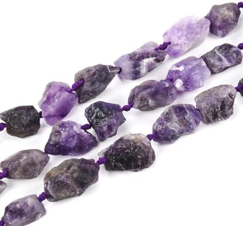 Adabele 15 Inch Natural Raw Dark Purple Amethyst Crystal Quartz Healing Gemstone Loose Beads Drilled Large Nugget Rough Chakra Gems Stone Spacer GA-C3