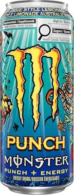 Monster Punch + Energy Aussie Style Lemonade Energy Drink, 473 mL Cans, 12 Pack,