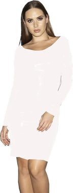 Long Sleeve Women Dress Faux Leather Pencil Dress for Women Fashion O-Neck Elegant Dresses Sexy Slim Bodycon Dress Plus Size,White,XXXL
