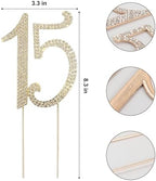 15th Birthday Cake Topper, Gold Sparkly Bling Number 15 Cake Decoration with Crystal Rhinestones for Anniversary Party Decor