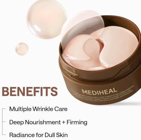 Mediheal Retinol Collagen Under Eye Patches - Korean Hydrogel Eye Pads (60 patches) with 95% Retinol & 5 Micro Collagen. Nourishing & Non Irritating Eye Gel Mask. Sealing Cap & Spatula Included.