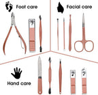 Nail Clippers and Beauty Tool Portable Set, Rose Gold Martensitic Stainless Steel Manicure Set 12 in 1, with Pink Leather Bag, Suitable for Home, Workplace, Outdoor Travel, Gift Giving, Salon.