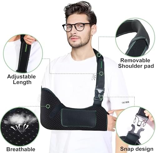 Arm Shoulder Sling for Men and Women,Porous comfort Medical Sling with Pocket Shoulder Pad for Rotator Cuff Injury,Support for Arm,Wrist, Elbow,Clavicle Fracture Post-Surgery(Black,Medium)