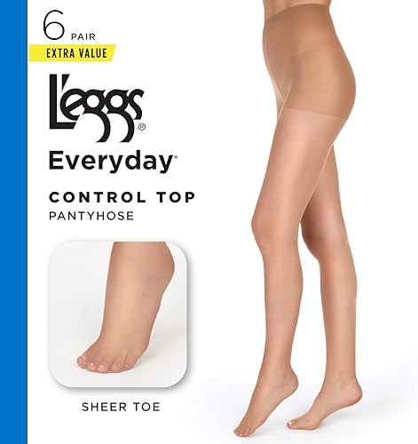 L'eggs Everyday Control Top Sheer Toe Pantyhose for All Day Comfort, 100% Nylon