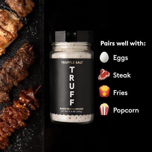 TRUFF Black Truffle Salt, Fine and Coarse Sea Salt, Dried Black Summer Truffles, Specialty Seasoning for A Truly Aromatic Flavor Experience, For the Finest Steaks or Unique Everyday Popcorn (5.3 oz)