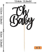 Rsstarxi 1 Pack Oh Baby Cake Topper Glitter Baby Shower Party Cake Decoration for Gender Reveal Theme Baby Baptism Boys Girls Birthday Party Cake Decorations Supplies Black