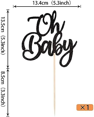 Rsstarxi 1 Pack Oh Baby Cake Topper Glitter Baby Shower Party Cake Decoration for Gender Reveal Theme Baby Baptism Boys Girls Birthday Party Cake Decorations Supplies Black