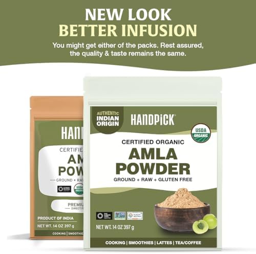 HANDPICK Organic Amla Powder (14oz) Amalaki, USDA Organic, Non-GMO | 100% Raw and Natural - Lab Tested for Purity | Indian Gooseberry Powder | Resealable Zip Lock Pouch