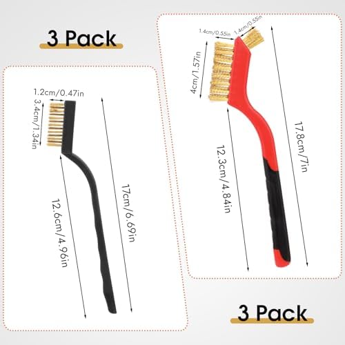 6 Pieces Wire Brushes Set, Small Metal Brass/Stainless Steel/Nylon Brushes for Cleaning Metal Rust Remover and Paint Removal