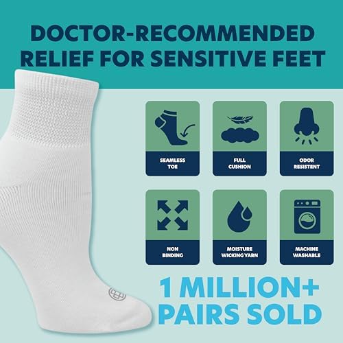 Doctor's Choice Diabetic Socks for Men, Seamless Socks with Non Binding Top, 4 Pairs, Large 9-12 & X-Large 13-15