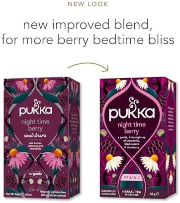 Pukka Night Time Berry Organic Herbal Tea, Soothing Infusion With Chamomile, Lavender & Elderberry, Tea Gift Set For Bedtime Relaxation, Caffeine Free, 80 Total Bags (20ct - Pack of 4)