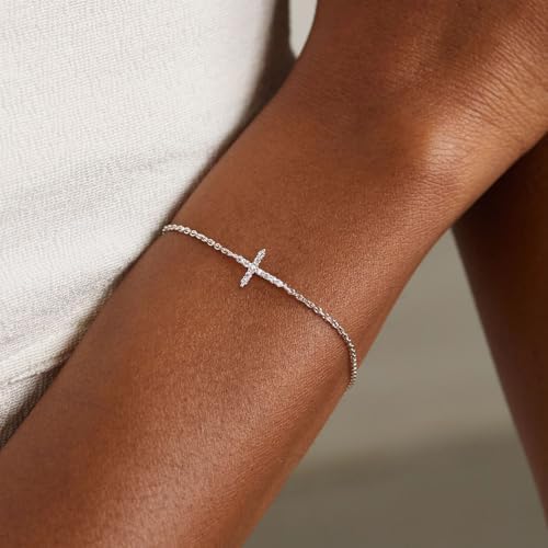 Moodear Mothers Day Gifts for Mom Wife Daughter Cross Bracelet, Dainty 925 Sterling Silver/14k Gold Plated CZ Chain Bracelets for Women Graduation Gift 2026 for Teen Religious Christian Jewelry