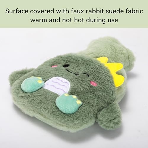 Green Rubber Hot Water Bottle with Soft Removable Knit Outer Lid, Classic Rubber Hot and Cold Water Bottle with Cute Image Hand Feet Warmer and Shoulder Pain Relief