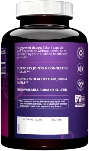 MRM Nutrition MSM 1000mg - For Women & Men - Pure Methylsulfonylmethane Capsules, Bioavailable MSM Supplement for Joint, Hair, Skin & Nail Support, Vegan, Gluten‑Free, Non‑GMO Formula - 120 Servings