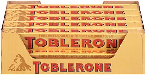 Toblerone Swiss Milk Chocolate Candy Bars with Honey and Almond Nougat, 20-3.52 oz Bars
