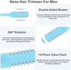 10-Pack Nose Hair Trimmer for Men,2-in-1 Nasal Hair Cutter Sticks Double Sided Nose Knife，Portable 360° Rotating Manual Nose Hair Cutter for Women and Men