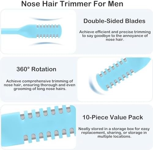 10-Pack Nose Hair Trimmer for Men,2-in-1 Nasal Hair Cutter Sticks Double Sided Nose Knife，Portable 360° Rotating Manual Nose Hair Cutter for Women and Men