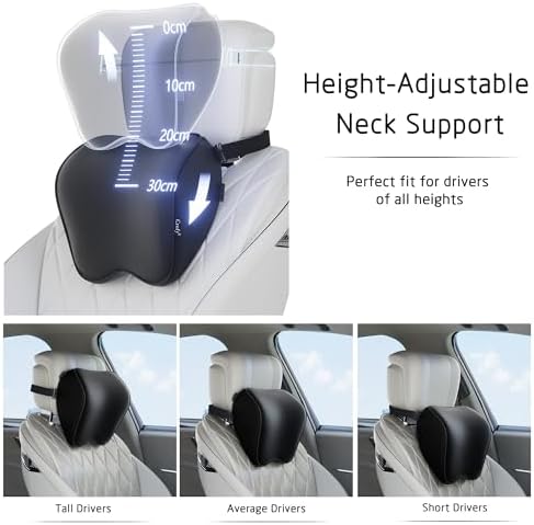 Crofy 2-Pack Car Neck Pillow, Softness Car Headrest Pillow for Driving with Adjustable Strap, 100% Memory Foam and Breathable Removable Cover, Comfortable Ergonomic Design, Black