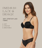 MONICA & ME Floral Lace Bra and Panty Set, Half Cup Design, Black and Dark Green