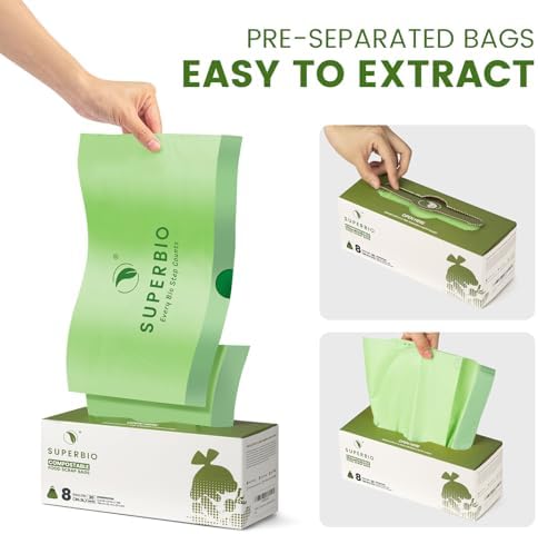 SUPERBIO 8 Gallon Compostable Drawstring Kitchen Waste Bags,30.3 Liter, 30 Count, 1 Mil,Heavy Duty Food Waste Bags, BPI, Seedling and OK compost INDUSTRIAL