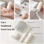 3-in-1 Toothbrush Travel Case Kit - Foldable with Mouthwash Cup, Toothpaste Dispenser, Portable Tooth Brush Holder for Camping, Business Trips, and Daily Use (Cream)
