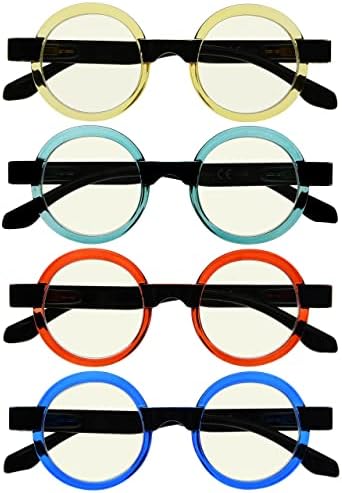 Eyekepper 4 Pack Reading Glasses Blue Light Blocking Round Computer Readers Women +2.00