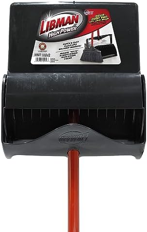 Libman Commercial 919 Lobby Dust Pan and Broom Set (Open Lid), 41" Length, 12" Width, Black/Red (Pack of 2)