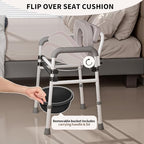 Adjustable Medical Bedside Commode Chair with Padded Backrest, Drop Arm Support, Height Adjustable White