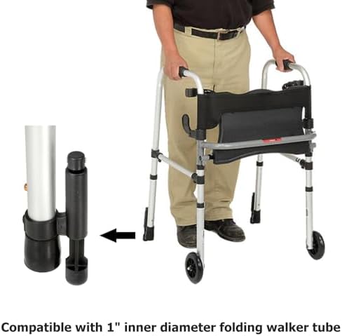 Rear Glide Walker Brakes Fit 1” Folding Walker Tube Replacement - Back Safety Wheel Stability Mobility Aid for Elderly Disabled, 1 Pair