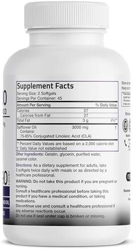 Bronson CLA 3000 Extra High Potency Supports Healthy Weight Management Lean Muscle Mass Non-Stimulating Conjugated Linoleic Acid, 90 Softgels