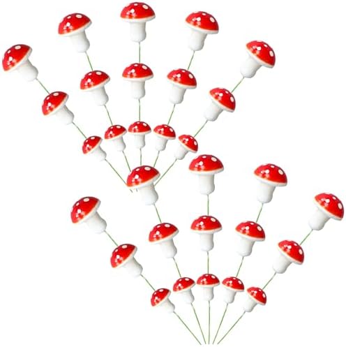 Gyufise 30Pcs Mushroom Cake Decorations Red Mini Mushroom Toothpicks Mushroom Cupcake Toppers Mushroom Cake Picks for Birthday Baby Shower Party Micro Landscape Decorations