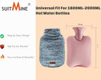 2L Hot Water Bottle Cover Soft Fluffy Cover Only for Pain Relief Hot and Cold Therapy,Hands Feet Abdomen and Neck Warmer,Cord Lock,Grey