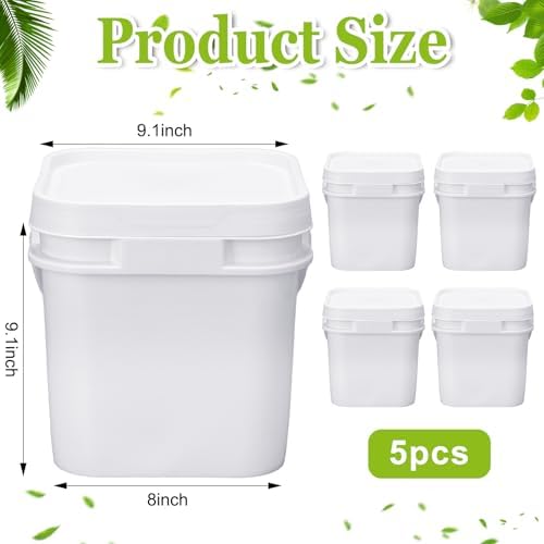 Suzile 2.2 Gallon White Food Grade Bucket with Lid Square Plastic Bucket 10L Utility Industrial Pail with Handle Container for Food Oil Tub Water Fishing Paint House Cleaning Car Washing