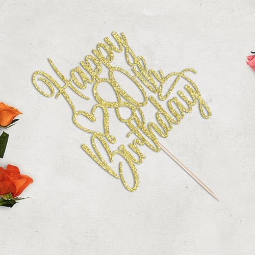 Gold Glitter Happy 80th Birthday Cake Topper - Cheers to 80 Years Cake Topper, 80 & Fabulous Cake Decoration for Hello 80th Birthday Anniversary Party Cake Decorations Supplies