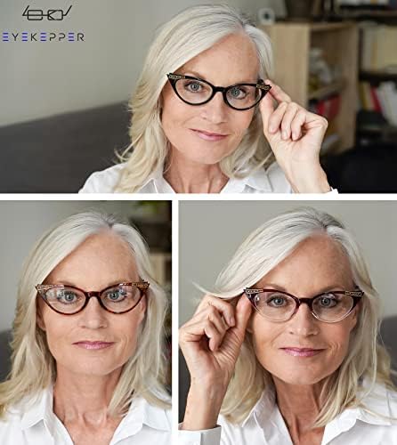 Eyekepper Spring Hinge Striped Reading Glasses (3 Pairs) Men Includes Sunshine Readers (+2.50, Black/Tortoise/Purple Transparent)