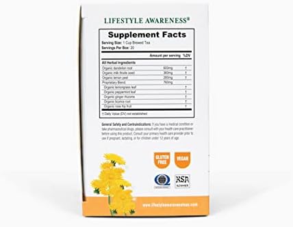 Lifestyle Awareness Teas, Caffeine Free Dandy Liver Detox Tea, 20 Count