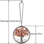 Nupuyai Reiki Healing Crystal Tree of Life Hanging Ornament Circular Handmade Copper Wire Energy Crystal Stone Decor for Home/Car/Wall, Carnelian