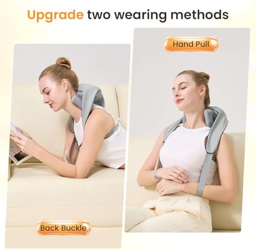 4D Wireless Deep Tissue Kneading Neck Massager with Heating Function, Shiatsu and Shoulder Massager Pillow,Back and Leg Pain Relief, Body Muscle Pain Relief, Perfect Gifts for Men Women. (Grey)