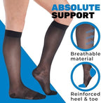 ABSOLUTE SUPPORT Made in USA - Sheer Compression Socks for Women 15-20 mmHg - Support Hose Knee High Stockings - A101