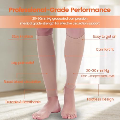 BSERA Calf Compression Sleeve Women, 2 Pairs 20-30mmHg Footless Compression Socks for Swelling Shin Splints Varicose Veins