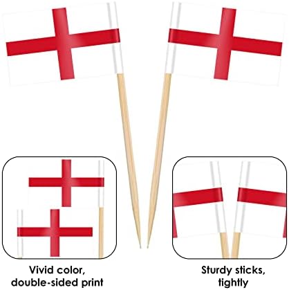 AhfuLife England Flag Toothpick, 100 Pcs English Cupcake Toppers, Small England Stick Flags Double-sided for Soccer Football Party Decorations, National Day Party Decorations