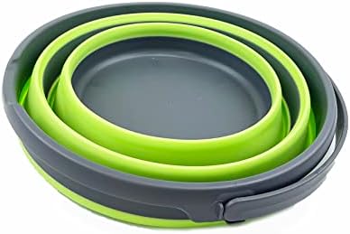 SAMMART 10L (2.6 Gallon) Collapsible Plastic Bucket - Foldable Round Tub - Portable Fishing Water Pail - Space Saving Outdoor Waterpot, Size 33cm Dia (Grey/Grass Green)