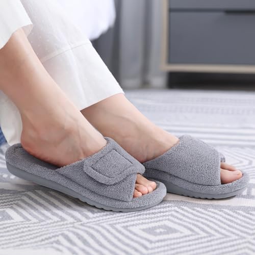 Litfun Women's Orthopedic Slippers with Arch Support Adjustable Open Toe House Shoes for Plantar Fasciitis