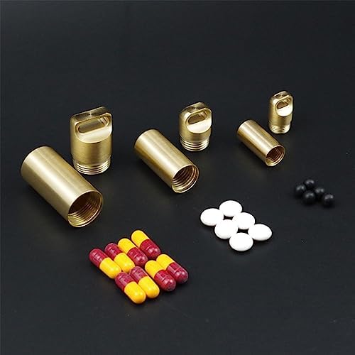 Brass Seals Bottles Keychain,Portable Waterproof Pill Case Key Chain, Mini Canister Medicine Capsule Bottle Pill Container for Outdoor Camping & Travelling EDC Tool, Medium