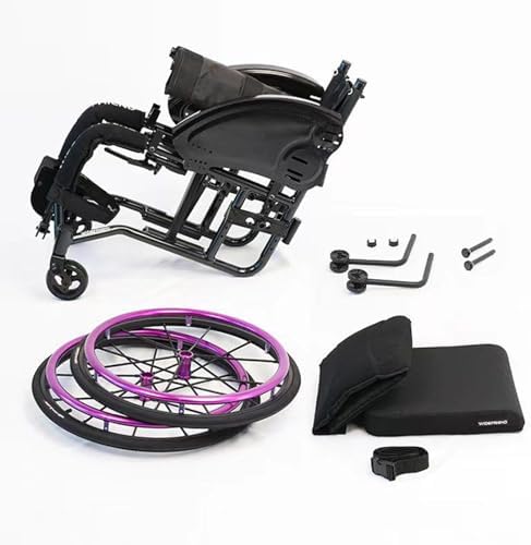 Drive Lightweight Sports Wheelchair with Handbrakes(24Lbs),Adult Manual Wheelchair Ultra-Light Aluminum Alloy Wheelchair All-Terrain Sports Wheelchair (Seat Width 42cm,Purple 2)