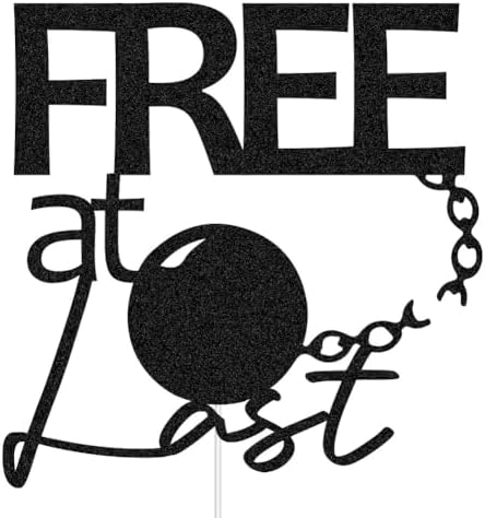 Free At Last Cake Topper, Break-up/Just Divorced Party Decoration, Divorce Cake Decors with Ball and Chain, Finally Done Cake Sign Black Glitter