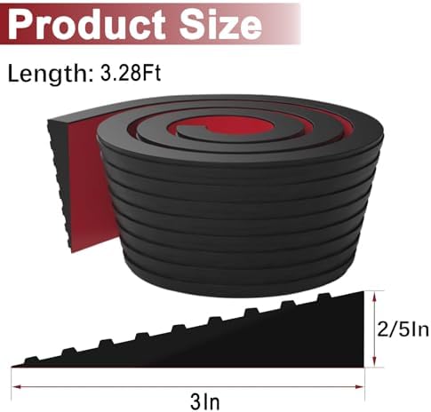 Threshold Ramps for Doorways, 3” Wide x 3.28' Long Self-Adhesive Rubber Wheelchair Threshold Ramp, Ideal for Doorways, Curb, Power Scooters, Sweeping Robot, Bathroom, Wheelchair Stroller, Black