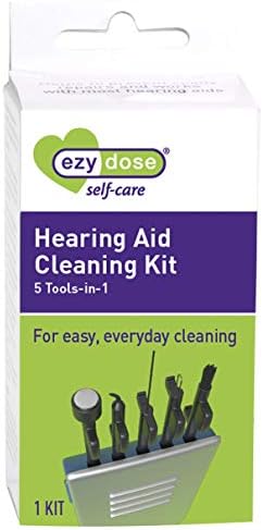 EZY DOSE 5-in-1 Hearing Aid Everyday Cleaning Tools, Small Kit for Home or Travel, for Easy, Black, Easy to Use, 5 Piece Set, BPA Free