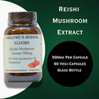 Barlowe's Herbal Elixirs Reishi Mushroom Extract Supplement | Red Reishi | Ganoderma Lucidum |30% Polysaccharides| 6% Triterpenes | 500mg | 60 Veggie Capsules
