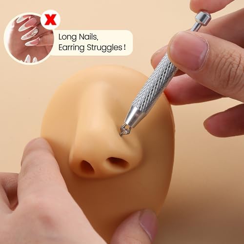 GEMQUEEN Piercing Taper Ball Grabber Tool for Changing Jewelry - 14G 16G 18G 20G Stainless Steel Flat Back Earrings Applicator Tool Threadless Insertion Pin Thread Body Piercing Kit for Ear Nose Lip
